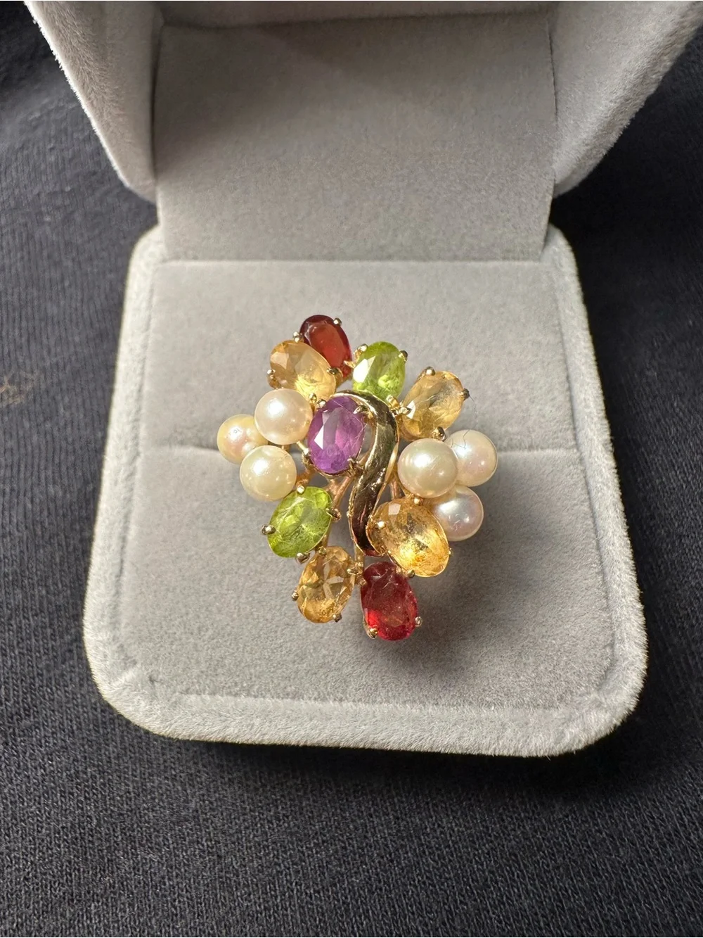 Kay Jewelers Multicolor Gemstone and Pearl Floral Cocktail Ring